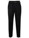 BRUNELLO CUCINELLI BLACK CROPPED PULL-UP PANTS WITH BELT IN RAYON BLEND