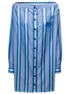 ETRO MINI LIGHT BLUE OFF-THE-SHOULDERS STRIPED SHIRT DRESS IN COTTON AND SILK