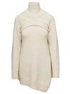 JIL SANDER CREAM WHITE TWO-PIECE SWEATER WITH HIGH-NECK IN WOOL