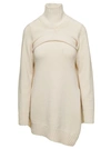 Jil Sander Cream White Two-piece Sweater With High-neck In Wool Woman In Neutrals