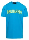 DSQUARED2 LIGHT BLUE T-SHIRT WITH CONTRASTING LETTERING IN COTTON