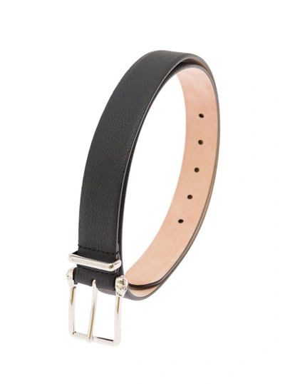 Alexander Mcqueen Mans Black Hammered Leather Belt