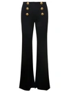 BALMAIN BLACK KNIT FLARE PANTS WITH SIX JEWEL BUTTONS IN VISCOSE