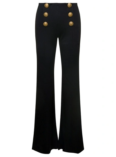 Balmain Black Knit Flare Pants With Six Jewel Buttons In Viscose