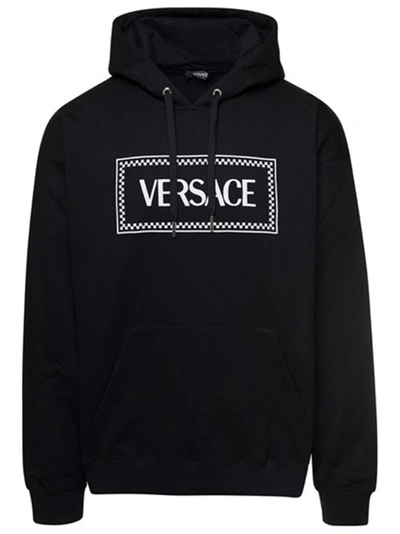Versace Embroidered-90s Vintage Logo Hoodie In Black