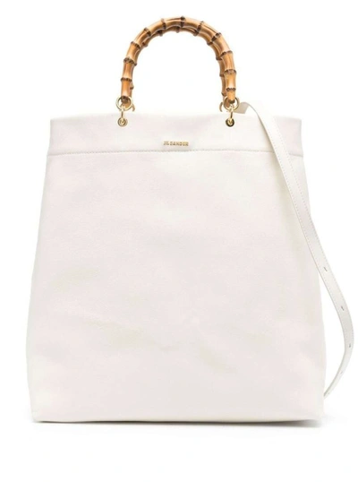 Jil Sander White Tote Bag With Bamboo Handles In Leather