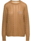 ETRO BEIGE BRAIDED PULLOVER WITH EMBROIDERED LOGO ON THE CHEST IN CASHMERE
