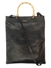 JIL SANDER BLACK TOTE BAG WITH BAMBOO HANDLES IN LEATHER