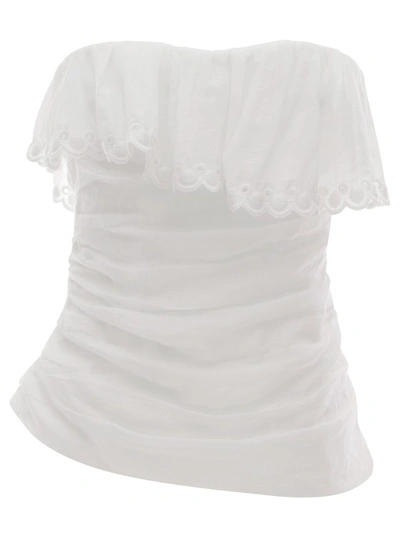 ISABEL MARANT WHITE SLEEVELESS TOP WITH RUCHES DETAIL WHITE IN RAMIE