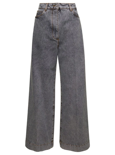 ETRO GREY BOOTCUT JEANS WITH PAGASUS PATCH IN COTTON DENIM