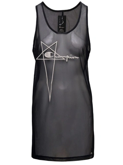 RICK OWENS BASKETBALL' MINI BLACK DRESS WITH PENTAGRAM EMBROIDERY AT THE FRONT IN MICROMESH