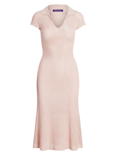Ralph Lauren Cap-sleeve Crochet Knit Midi Polo Dress In Pink