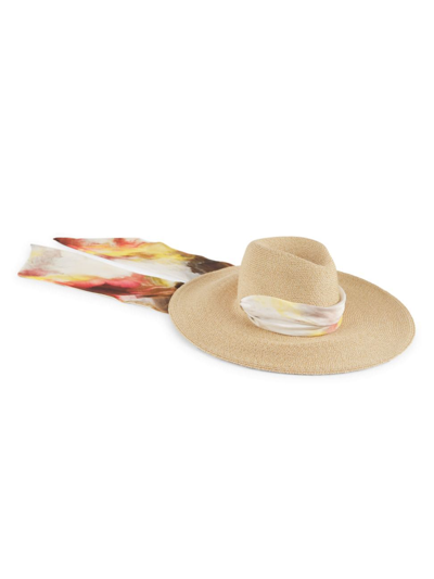 Eugenia Kim Women's Cassidy Watercolor Print-trimmed Straw Fedora In Sand