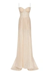 MILLA GOLDEN ROYAL FITTED EVENING GOWN WITH THE HIGH SLIT