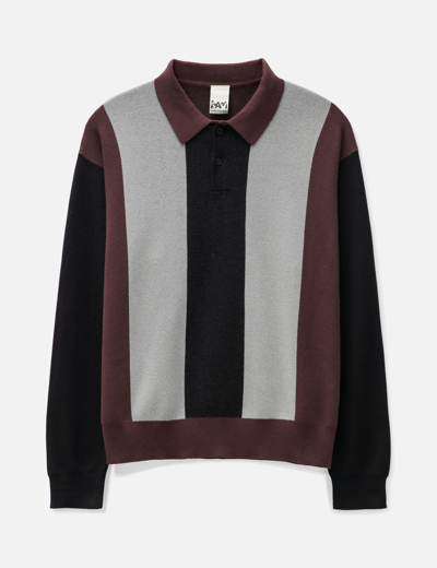 Perks And Mini Forms Knit Long Sleeve Polo In Brown
