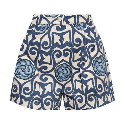 Emporio Armani Graphic-print Pleat-detail Shorts In Blue