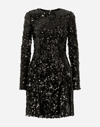 Dolce & Gabbana Short Long-sleeved Sequined Dress In Black