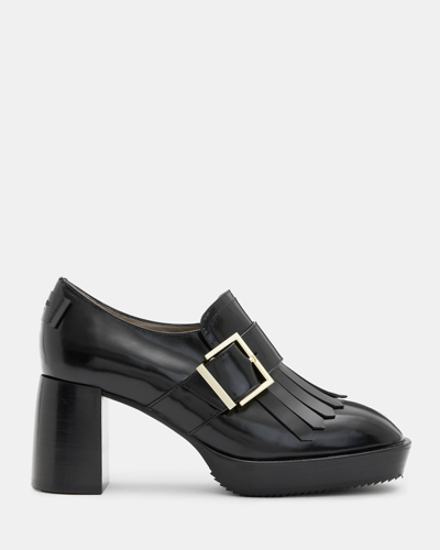 Allsaints Zia Heeled Leather Loafers In Black