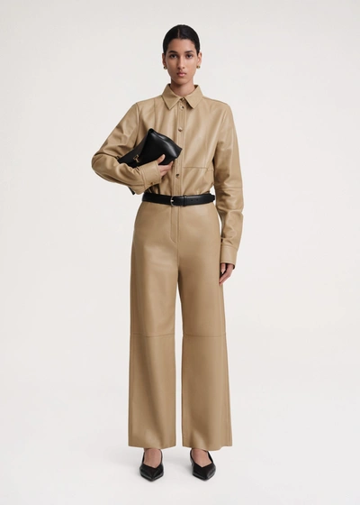 Totême Paneled Leather Trousers Biscuit