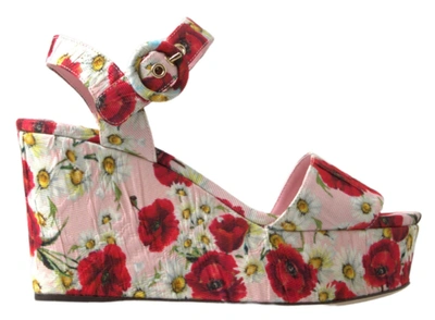 Dolce & Gabbana Multicolor Floral Print Wedges Floral Ankle Strap Sandals