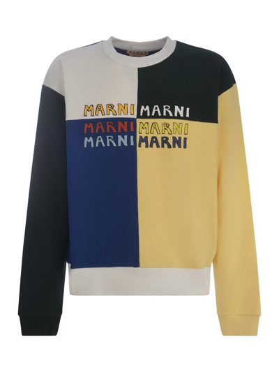 Marni Colorblock Cotton Logo Graphic Sweatshirt In Multicolor