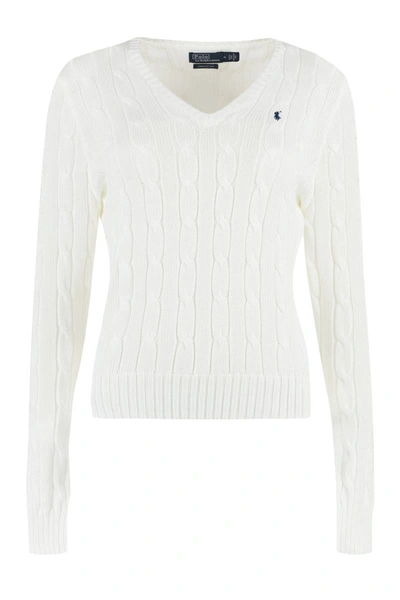 Polo Ralph Lauren Kimberly Polo Pony Cable-knit Jumper In White
