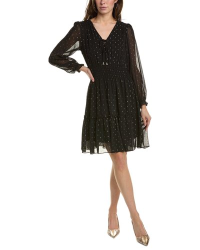 Taylor Petites Womens Metallic Mini Fit & Flare Dress In Black