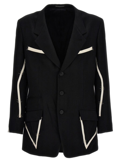 Yohji Yamamoto 单排扣条纹细节西装夹克 In Negro