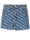 Alexander Wang Denim Shorts With All Over Logo In Blue