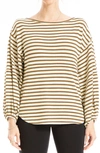 MAX STUDIO STRIPE BALLOON SLEEVE KNIT SWEATER