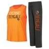 Concepts Sport Women's  Black, Orange Distressed Cincinnati Bengals Muscle Tank Top And Pants Lounge In Black