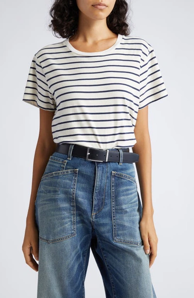 NILI LOTAN MARIELA STRIPE CREWNECK COTTON T-SHIRT