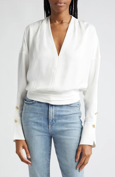 Ramy Brook Kimber Satin V-neck Blouse In Ivory