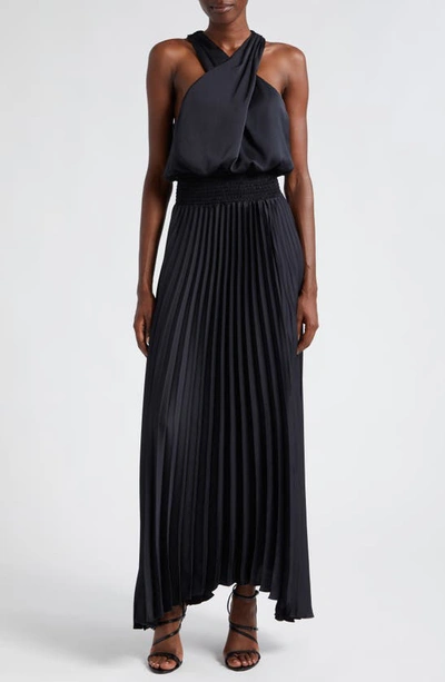 Ramy Brook Arina Pleated Halter Dress In Black