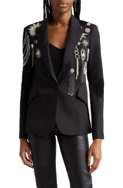 L Agence Chamberlain Crystal Blazer In Black/crystal