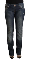 Acht Blue Washed Cotton Low Waist Skinny Denim Jeans In Blue