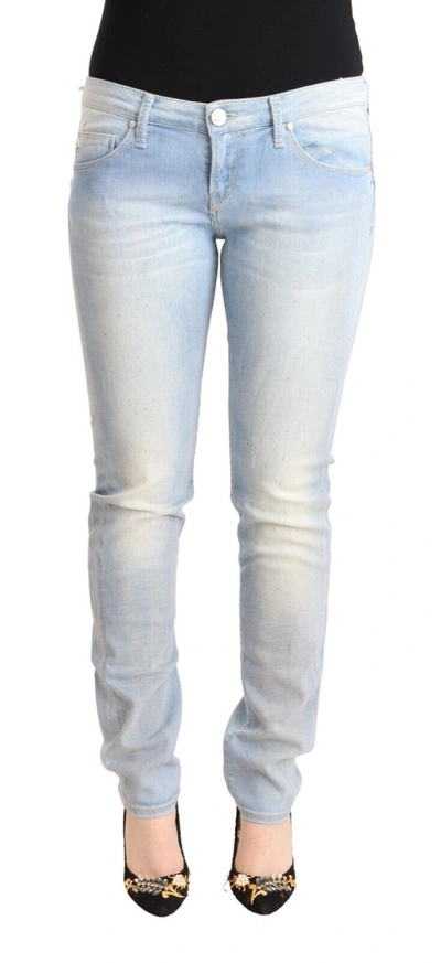 Acht Light Blue Washed Cotton Low Waist Skinny Denim Jeans