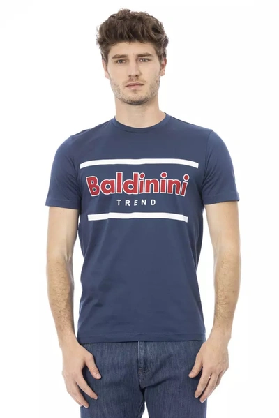 Baldinini Trend Elevated Blue Cotton Tee With Unique Front Men's Print
