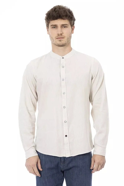 Baldinini Trend Chic Mandarin Collar White Shirt For Men's Men