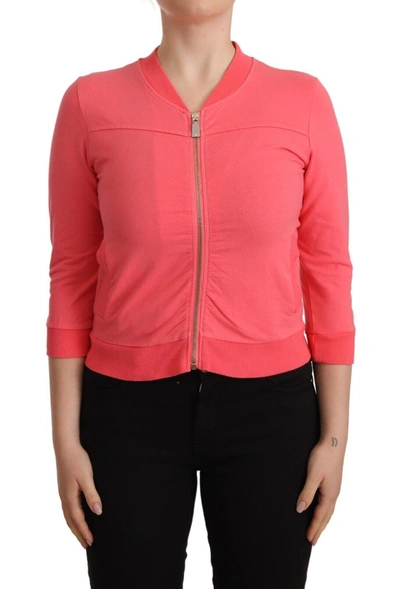 Blumarine 3/4 Sleeve Zip Embellished Women's Sweater In Pink