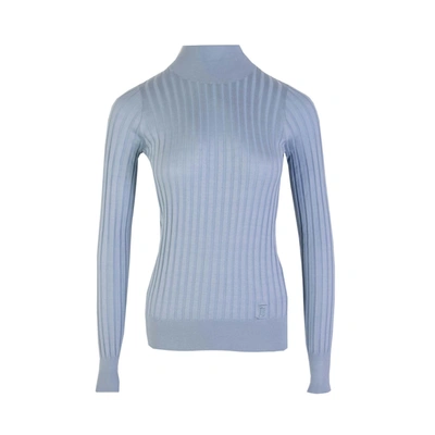 Burberry Elegant Silk Turtleneck Sweater In Light Women's Blue In Light Blue
