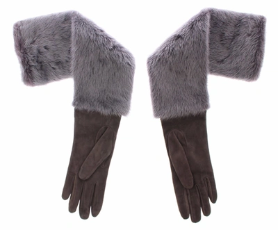 DOLCE & GABBANA DOLCE & GABBANA ELEGANT GRAY MINK FUR LEATHER ELBOW WOMEN'S GLOVES