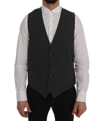 Dolce & Gabbana Elegant Gray Striped Waistcoat Men's Vest