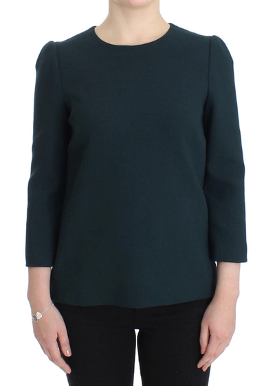 Dolce & Gabbana Green 3/4 Sleeve Wool Blouse