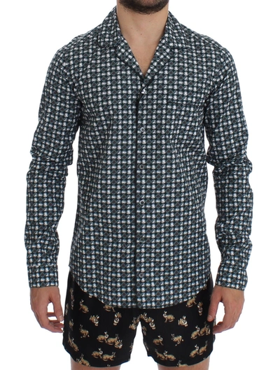 Dolce & Gabbana Green Hat Print Cotton Pajama Shirt Men's Sleepwear