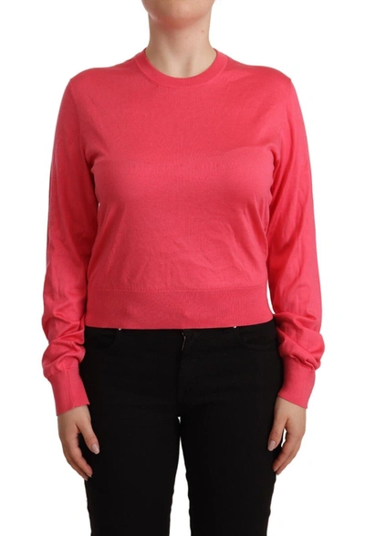 Dolce & Gabbana Pink Silk Crewneck Pullover Top Sweater