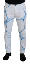 Dolce & Gabbana White Blue Denim Cotton Jeans Stretch Skinny Fit Pant In Blue