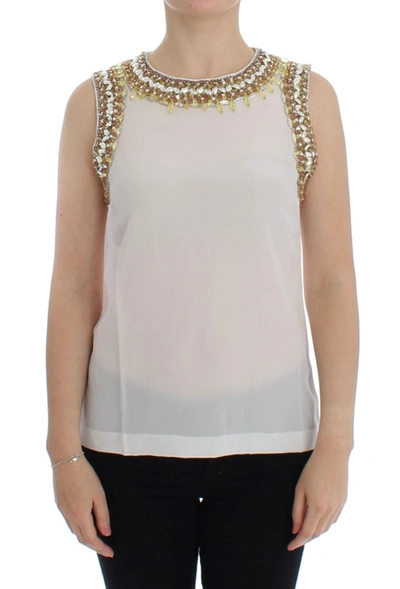 DOLCE & GABBANA DOLCE & GABBANA ELEGANT SLEEVELESS SILK BLOUSE WITH CRYSTAL WOMEN'S EMBELLISHMENT