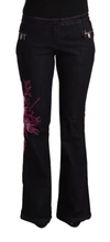 Exte Cotton Stretch Mid Waist Cotton Fla Blue Women's Jeans In Black