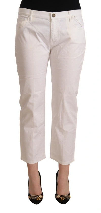 L'autre Chose White Cotton Mid Waist Cropped Denim Women's Jeans